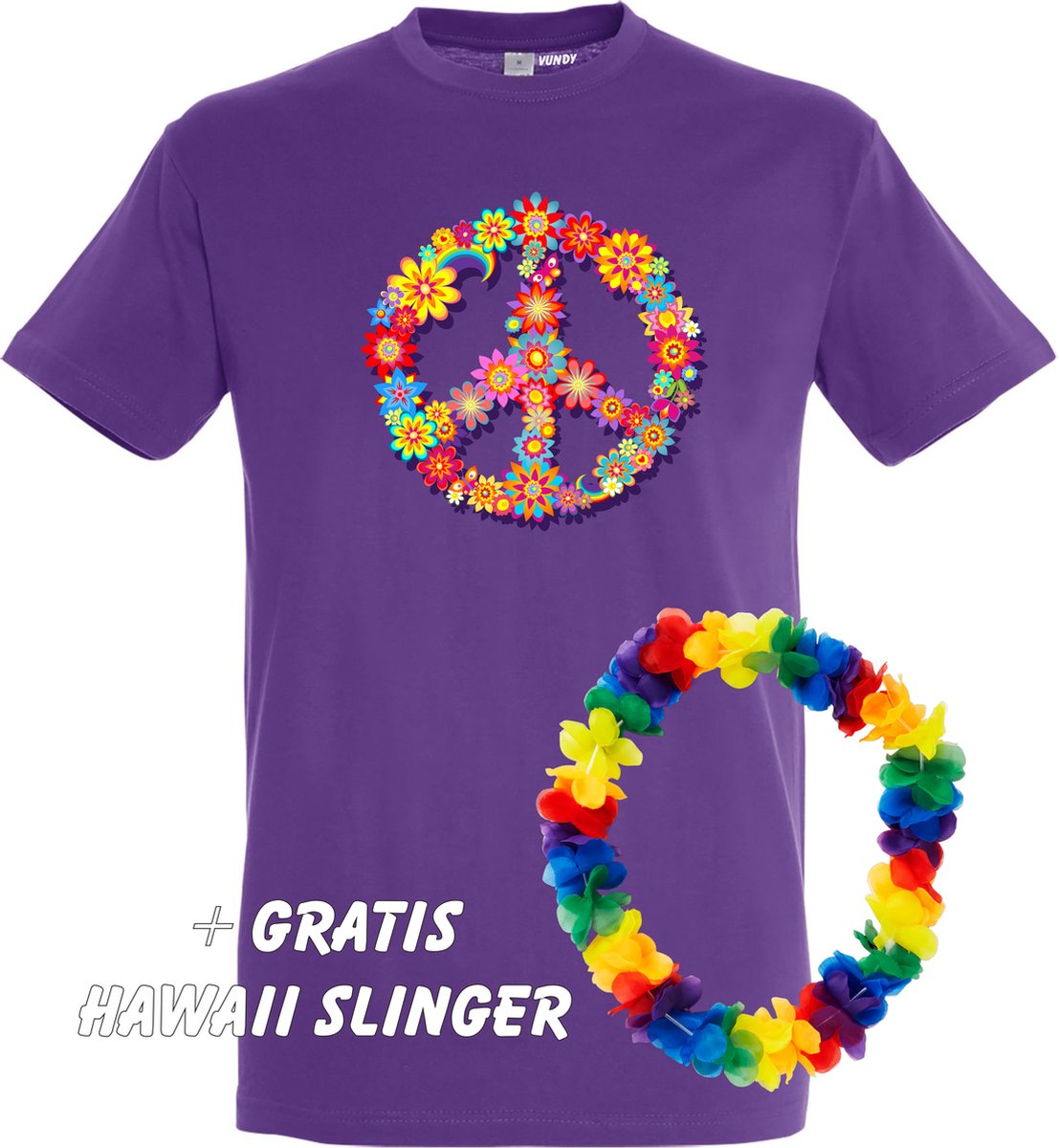 T-shirt Peace Flowers | Toppers in Concert 2022 | Toppers kleding shirt | Flower Power| Happy Together | Hippie Jaren 60 | Paars | maat 5XL